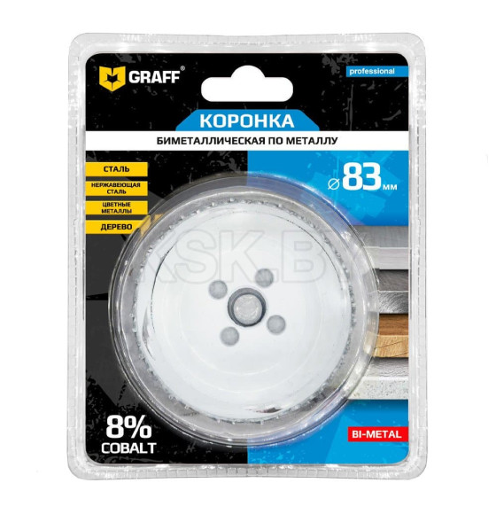Биметаллическая коронка по металлу 83 мм GRAFF в блистере 108083 (108083) 