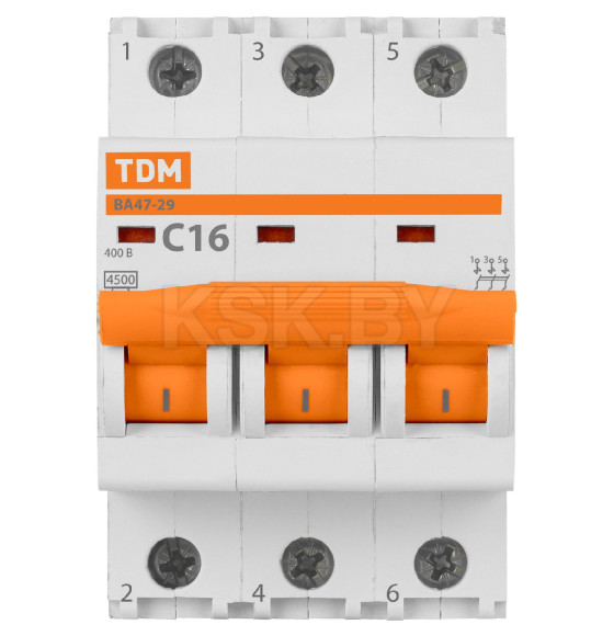 Выключатель автоматический ВА 47-29, 3Р 16А 4,5кА хар.С TDM SQ0206-0109 (SQ0206-0109) 