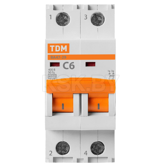 Выключатель автоматический ВА 47-29, 2Р 6А 4,5кА хар.С TDM SQ0206-0089 (SQ0206-0089) 