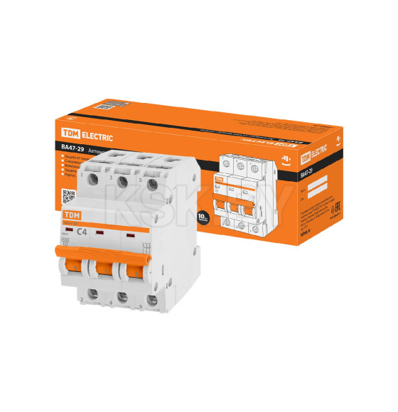 Выключатель автоматический ВА 47-29, 3Р 4А 4,5кА хар.С TDM SQ0206-0103 (SQ0206-0103) 