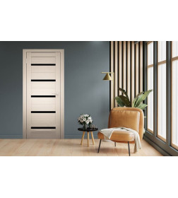 Дверь межкомнатная Амати М01, 400х2000, Экошпон, Белёный дуб, мателюкс черное