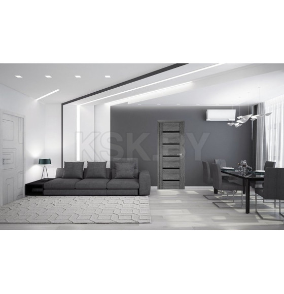 Дверь межкомнатная Амати М01, 900х2000, Экошпон, Дуб шале-графит, мателюкс черное