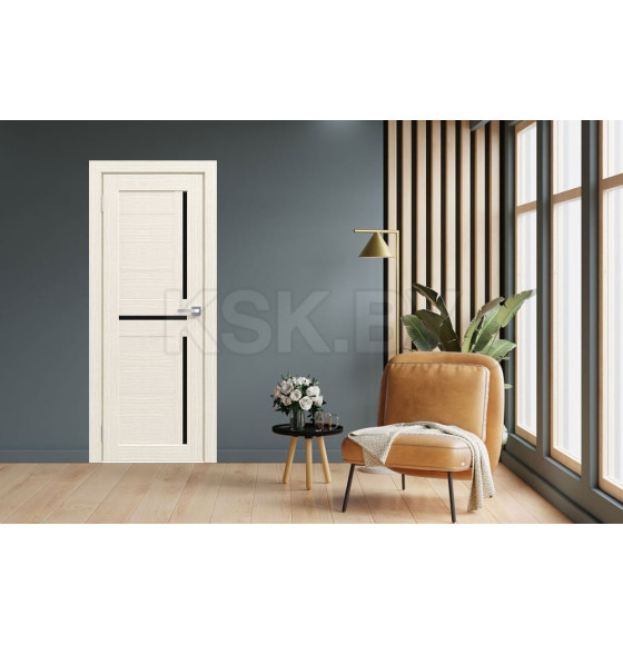 Дверь межкомнатная Амати 18,700х2000,Экошпон,Эшвайт,стекло черное