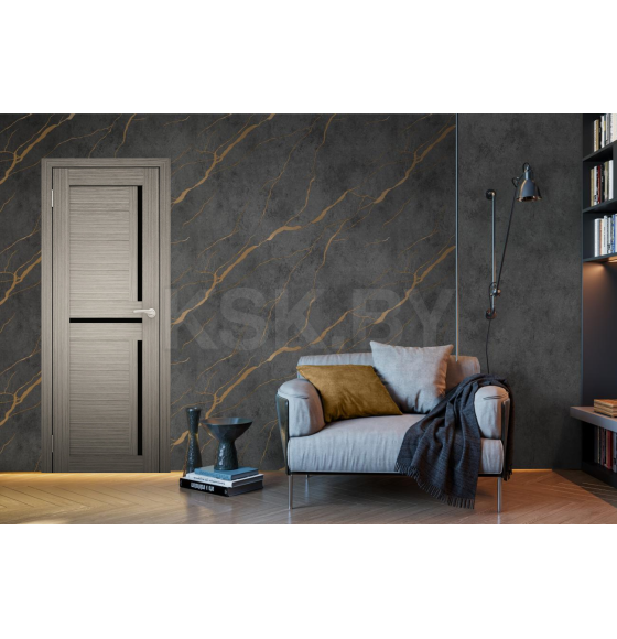 Дверь межкомнатная Амати 18, 400х2000, Экошпон, Дымчатый дуб, мателюкс черное