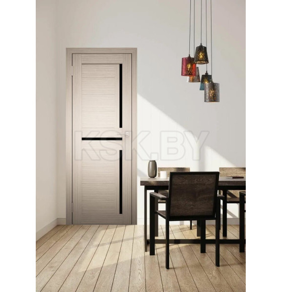 Дверь межкомнатная Амати 18, 700х2000, Экошпон, Белёный дуб, мателюкс черное