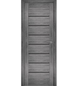 Дверное полотно Амати 01,600х2000,Экошпон,Дуб шале графит,стекло черное