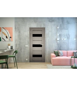 Дверь межкомнатная Амати 12, 800х2000, Экошпон, Дымчатый дуб, мателюкс черное