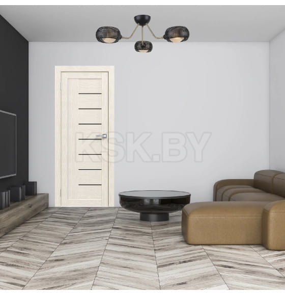 Дверь межкомнатная Амати 07, 600х2000, Экошпон, Эшвайт, мателюкс черное