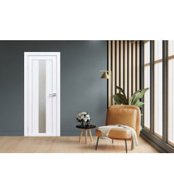 Дверь межкомнатная Амати 05, 800х2000, Экошпон, Бьянко,стекло матовое