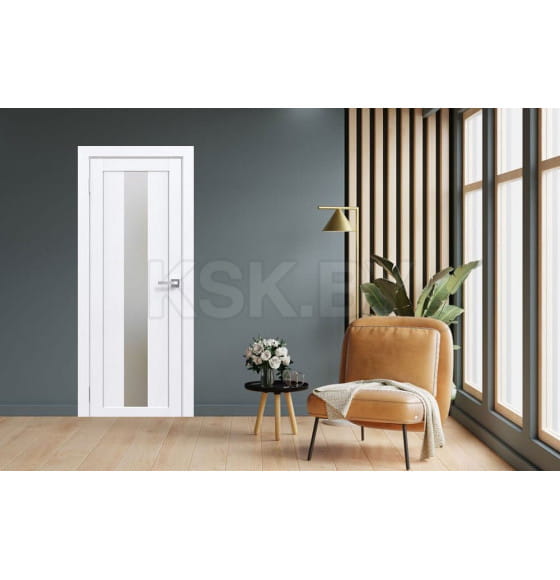 Дверь межкомнатная Амати 05, 800х2000, Экошпон, Бьянко,стекло матовое