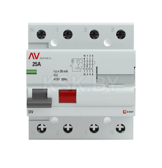 Устройство защитного отключения DV 4P 25А/ 30мА (AC) EKF AVERES (rccb-4-25-30-ac-av) 
