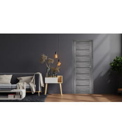 Дверное полотно Амати 01,600х2000,Экошпон,Дуб шале графит,стекло черное