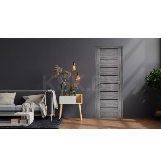 Дверное полотно Амати 01,700х2000,Экошпон,Дуб шале графит,стекло черное