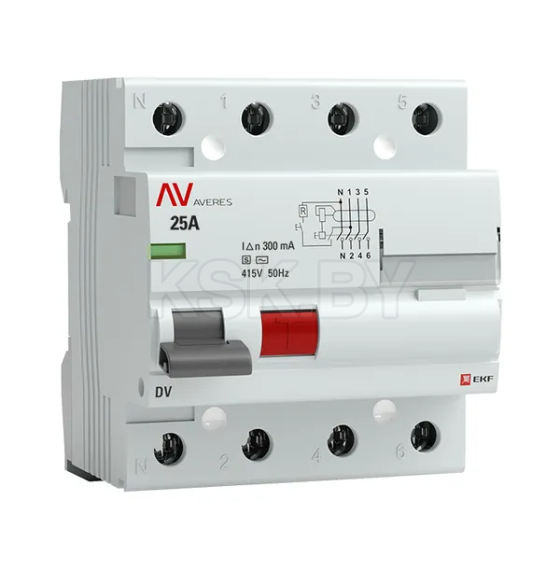 Устройство защитного отключения DV 4P 25А/300мА (S) EKF AVERES (rccb-4-25-300-s-av) 