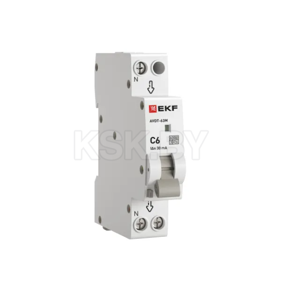 Выключатель автоматический дифференциального тока АВДТ-63M 1P+N (18мм) 6А 30мА характеристика С тип A электронный 6кА PROXIMA EKF (D636EA06C30) 