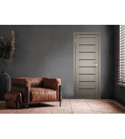 Дверное полотно Амати 01,700х2000,Экошпон,Дымчатый дуб,стекло черное