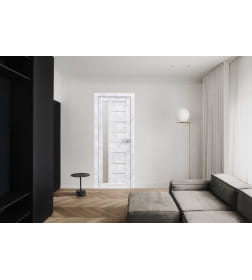 Дверное полотно Амати 04, 800х2000, Экошпон, Бетон снежный,стекло матовое