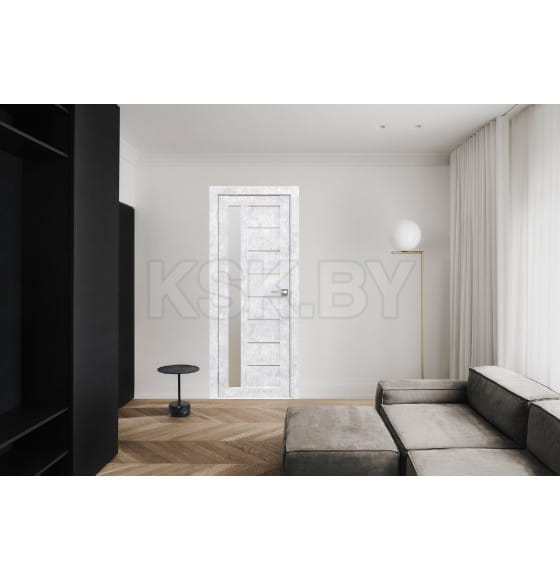 Дверное полотно Амати 04, 800х2000, Экошпон, Бетон снежный,стекло матовое