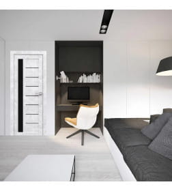 Дверное полотно Амати 04, 700х2000, Экошпон,Бетон снежный,стекло черное