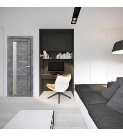 Дверное полотно Амати 04, 800х2000, Экошпон, Бетон светлый,стекло матовое