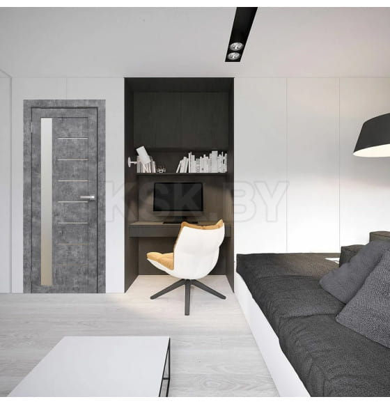 Дверное полотно Амати 04, 800х2000, Экошпон, Бетон светлый,стекло матовое