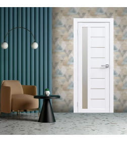 Дверь межкомнатная Амати 04, 600х2000, Экошпон,Бьянко,стекло матовое