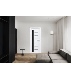 Дверь межкомнатная Амати 04, 600х2000, Экошпон, Бьянко,стекло черное