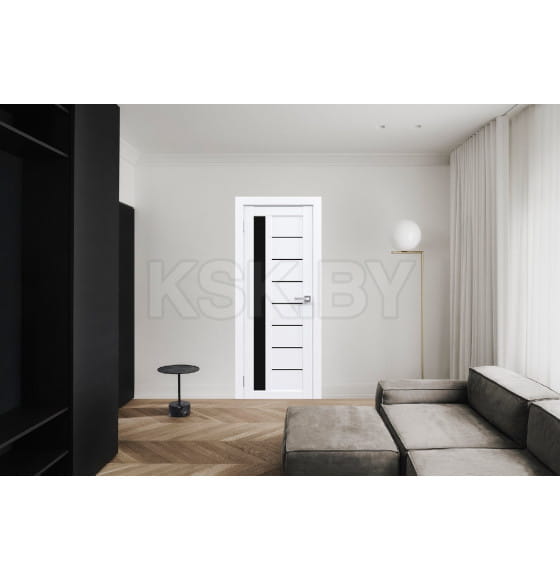 Дверь межкомнатная Амати 04, 600х2000, Экошпон, Бьянко,стекло черное