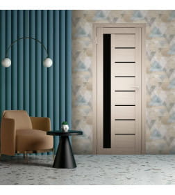 Дверь межкомнатная Амати 04, 900х2000, Экошпон, Белёный дуб,стекло черное