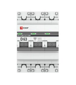 Выключатель автоматический 3P 63А (D) 6кА ВА 47-63M без теплового расцепителя EKF PROxima