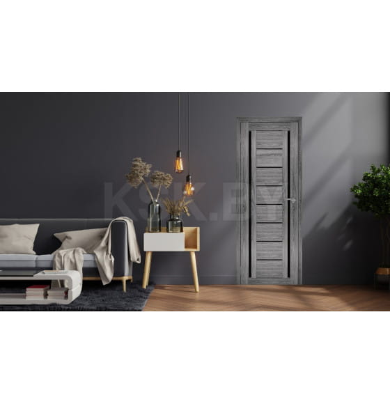 Дверь межкомнатная Амати 06, 400х2000, Экошпон, Дуб шале-графит, мателюкс черное