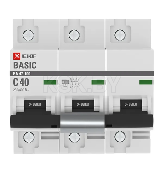 Выключатель автоматический 3P 40А (C) 10kA ВА 47-100 EKF Basic (mcb47100-3-40C-bas) 