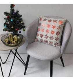 Наволочка декоративная MATEX XMAS. SNOWFLAKES. Размер: 40x40  светло-серый, красный, серо-бежевый 42-228