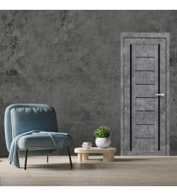 Дверное полотно Амати 06, 800х2000, Экошпон,Бетон светлый,стекло черное