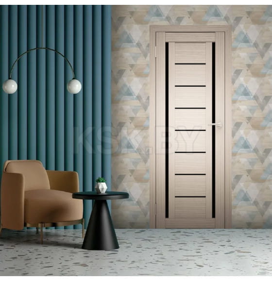 Дверь межкомнатная Амати 06, 700х2000, Экошпон, Белёный дуб, мателюкс черное