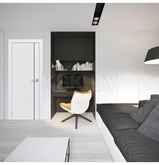 Дверное полотно "Line" 5 ,2000х700х38мм,Белый,черный молдинг