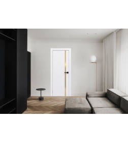 Дверное полотно "Line" 3 ,2000х600х38мм,Эмаль,Белый,золотой молдинг