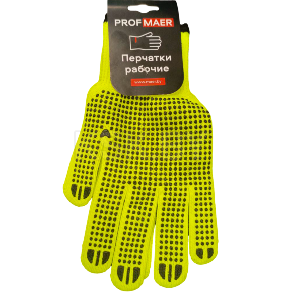 Перчатки из полиэстра с ПВХ покрытием "ТОЧКА" 10кл. вязки "САЛАТОВЫЕ" с внутр. ворсовым начесом (с ярлыкодержателем) PROFMAER (B8910079) 