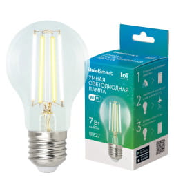 Умная лампа светодиодная Wi-Fi+Bluetooth диммируемая E27 7W A60 2700K-6500К Uniel
