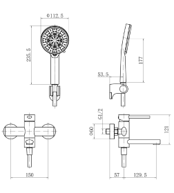 Смеситель для ванны и душа графит Fashun A53034-17