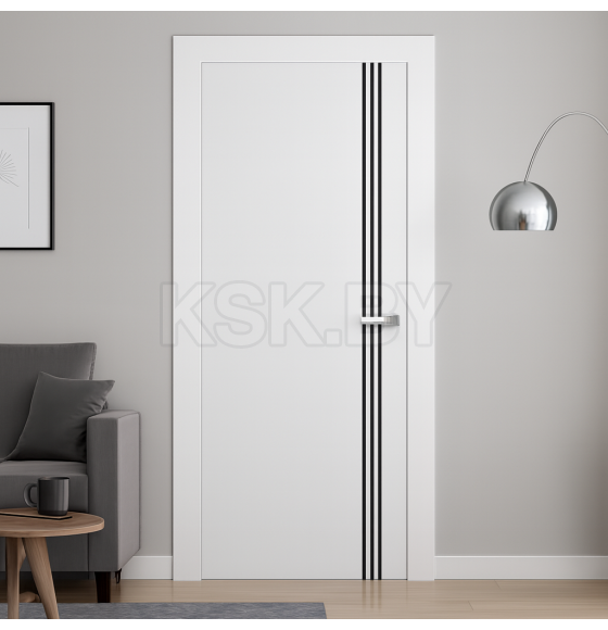 Дверное полотно "Line" 3 ,2000х900х38мм,Белый,черный молдинг