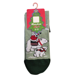 Носки женские 1137 Брестские NEW YEAR (средней длины), р. 25 рис.757  СЕРО-ЗЕЛЕНЫЙ