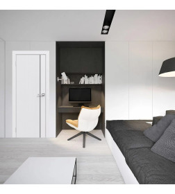 Дверное полотно "Line" 5 ,2000х600х38мм,Белый,черный молдинг