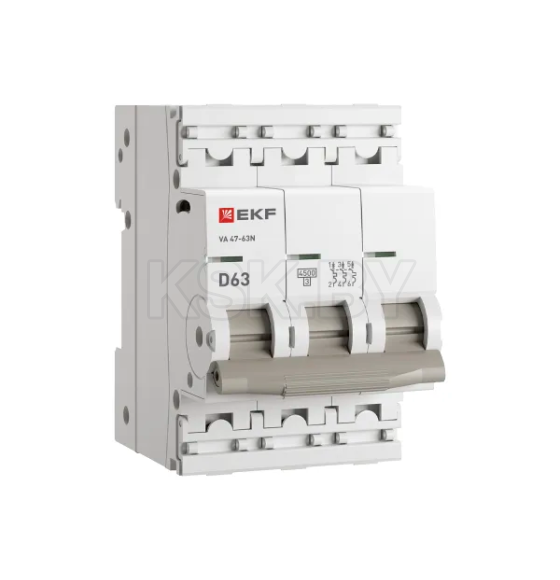 Выключатель автоматический ВА 47-63N 3P 63А (D) 4,5 кА PROXIMA EKF (M634363D) 