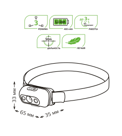 Фонарь налобный Gauss модель GFL410 3W 80lm Li-ion 400mAh LED