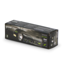 Фонарь ручной Gauss модель GFL208 8W 150lm Li-ion 800mAh LED