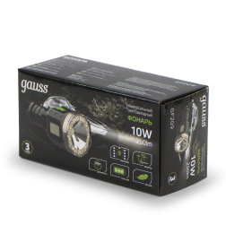 Фонарь ручной Gauss модель GFL209 10W 250lm Li-ion 1200mAh LED