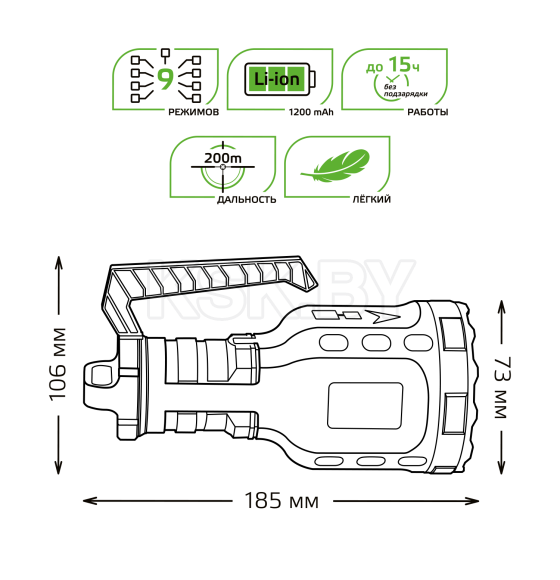 Фонарь ручной Gauss модель GFL209 10W 250lm Li-ion 1200mAh LED (GF209) 