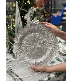 Тарелка-блюдо подстановочное «Сияние», d=34 см, стекло, серебристая Magistro