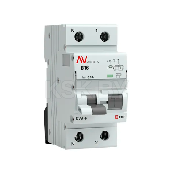 Дифференциальный автомат DVA-6 1P+N 16А (B) 300мА (AC) 6кА EKF AVERES (rcbo6-1pn-16B-300-ac-av) 